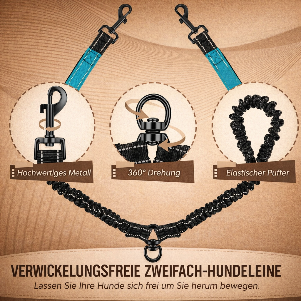 Reflektierende Doppel-Hundeleine aus Nylon – Mehr Sicherheit für Spaziergänge mit zwei Hunden